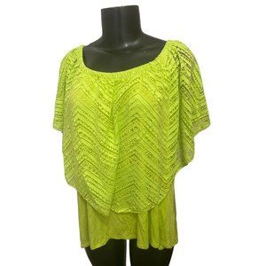 18/20 Avenue Women's Neon Green Burnout Shirt Lined Off Shoulder